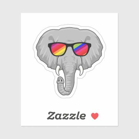 Sticker Eléphant avec lunettes de soleil (Feuille)