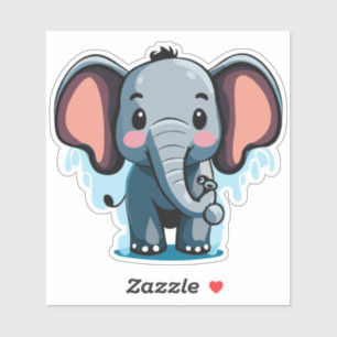 Sticker Eléphant Bébé mignon vaporisant de l'eau du tronc