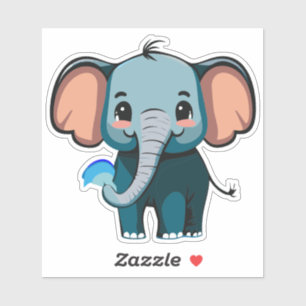 Sticker Eléphant Bébé mignon vaporisant de l'eau du tronc