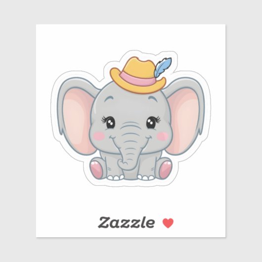 Sticker Eléphant bébé souriant avec des joues blanches, ka (Feuille)
