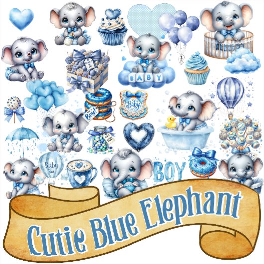 Sticker Éléphant Bleu Mignon - Petit Cacahuète