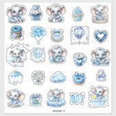 Sticker Éléphant Bleu Mignon - Petit Cacahuète (Feuille)