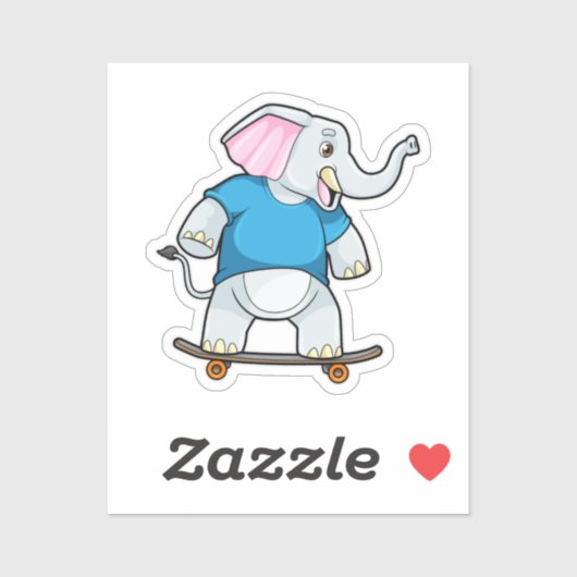 Sticker Elephant comme patineur avec skateboard (Feuille)
