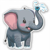 Sticker Éléphant de bébé mignon pulvérisant de l'eau de so (Devant)