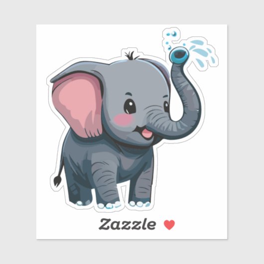 Sticker Éléphant de bébé mignon pulvérisant de l'eau de so (Feuille)