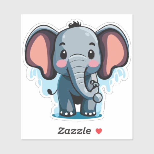 Sticker Éléphant de bébé mignon qui pulvérise de l'eau de (Feuille)