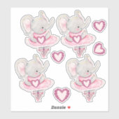 Sticker Eléphant de danse mignonne Coeurs de Saint-Valenti (Feuille)