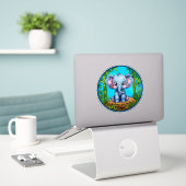 Sticker Éléphant de dessin animé (Ordinateur portable sur le bureau)