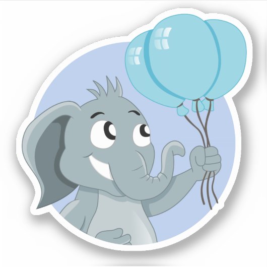 Sticker Éléphant de dessin animé avec ballons bleus (Devant)