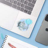 Sticker Éléphant de dessin animé avec ballons bleus (Ordinateur portable avec iPhone)