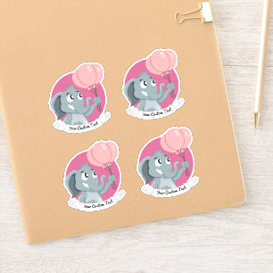 Sticker Éléphant de dessin animé avec ballons roses et tex