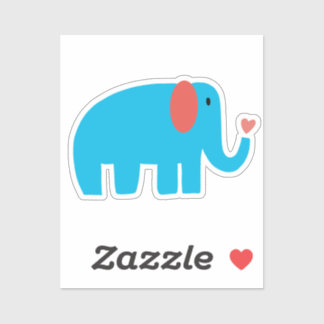 Sticker Éléphant de dessin animé bleu mignon grand avec cœ