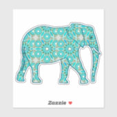 Sticker Eléphant de Fleur Mandala, Turquoise, Gris & Blanc (Feuille)