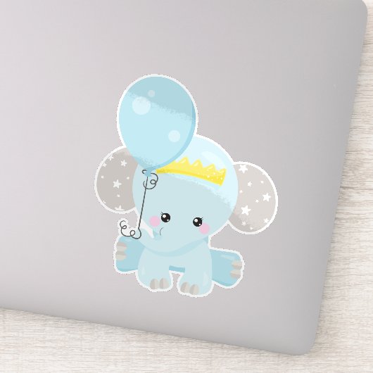 Sticker Eléphant, Eléphant Avec Ballons, Couronne, Étoiles (Détail)