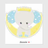 Sticker Eléphant, Eléphant Sur La Lune, Couronne, Étoiles (Feuille)
