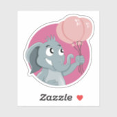 Sticker Eléphant en dessin animé avec ballons roses (Feuille)