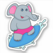 Sticker Éléphant en surfeur avec planche de surf (Devant)