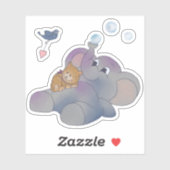 Sticker Éléphant et chaton (Feuille)