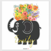 Sticker Éléphant et fleurs personnalisés (Feuille)