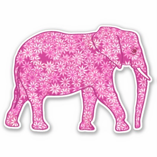 Sticker Eléphant Fleur, Fuchsia et Pastel Pink (Devant)