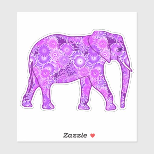 Sticker Eléphant fractal, violet et orchidée (Feuille)