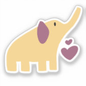 Sticker Éléphant Jaune Adorable Avec des Cœurs (Recto)