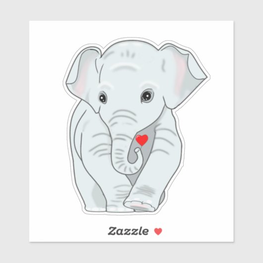 Sticker Eléphant jeune mignon avec coeur (Feuille)