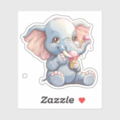 Sticker Eléphant Manger Crème glacée (Feuille)