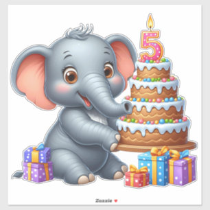 Sticker Éléphant Mignon 5ème Anniversaire