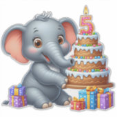 Sticker Éléphant Mignon 5ème Anniversaire (Devant)