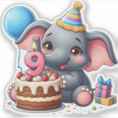 Sticker Éléphant Mignon 9ème Anniversaire (Devant)