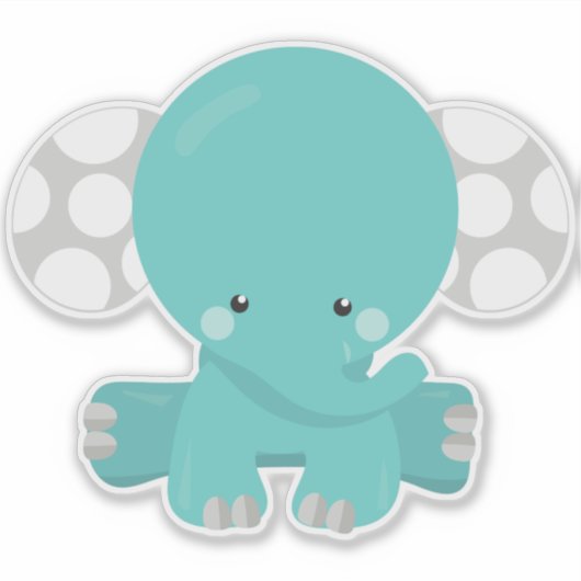 Sticker Eléphant mignon, Eléphant petit, Eléphant bleu (Devant)