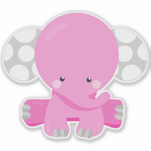 Sticker Eléphant mignon, Eléphant petit, Eléphant rose (Devant)