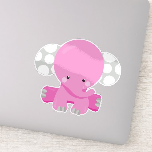 Sticker Eléphant mignon, Eléphant petit, Eléphant rose (Détail)