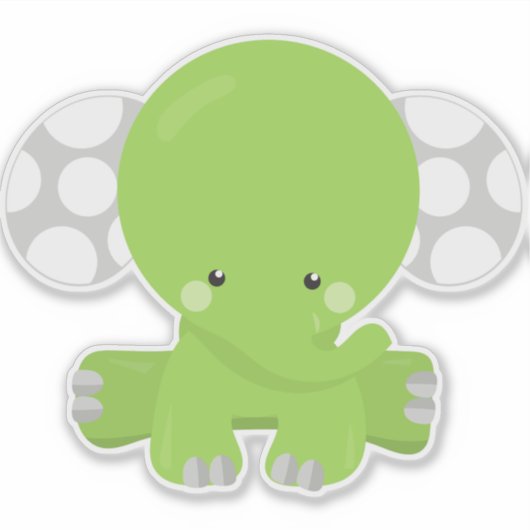 Sticker Eléphant mignon, Eléphant petit, Eléphant vert (Devant)