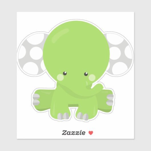 Sticker Eléphant mignon, Eléphant petit, Eléphant vert (Feuille)