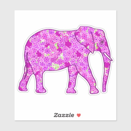 Sticker Eléphant, orchidée et magenta (Feuille)