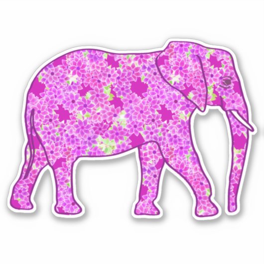 Sticker Eléphant, orchidée et magenta (Devant)