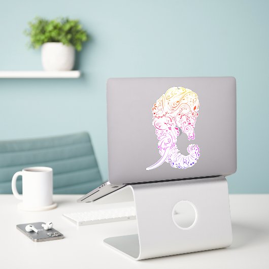 Sticker éléphant orné (Ordinateur portable sur le bureau)
