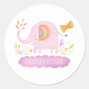 Sticker Eléphant Rose Cute Personnalisé