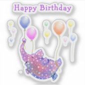 Sticker Eléphant Volant Ballons colorés Bébé Anniversaire (Devant)