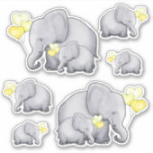 Sticker Eléphants Bébé mignons avec Ballons Coeur Jaune (Devant)