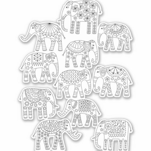 Sticker Eléphants Black and White Line Art (Devant)