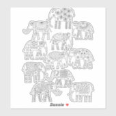 Sticker Eléphants Black and White Line Art (Feuille)