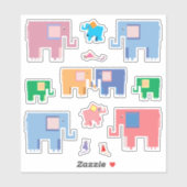 Sticker Eléphants et souris art animal mignon (Feuille)