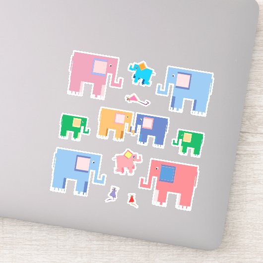 Sticker Eléphants et souris art animal mignon (Détail)