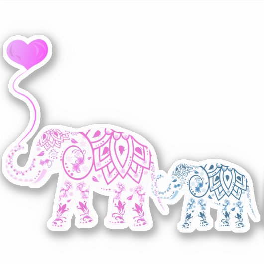 Sticker Eléphants mamans et bébés avec ballon cardiaque (Devant)