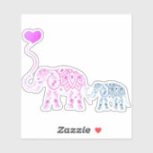 Sticker Eléphants mamans et bébés avec ballon cardiaque (Feuille)