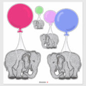 Sticker Eléphants volants avec ballons d'hélium (Feuille)