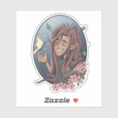 Sticker Elfe Mâle mignon Et Papillon À Crème Pale (Feuille)